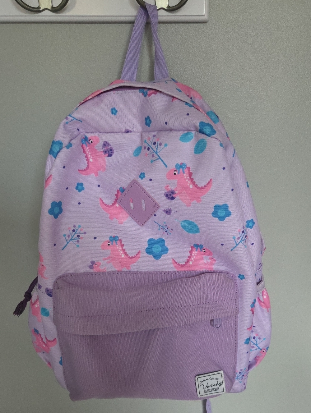 Lavender Kids Dinosaur Backpack with Pink Dino Print